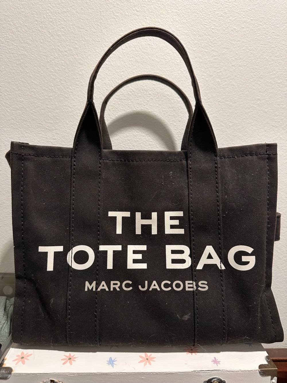 Marc Jacobs Black Canvas Duffel Tote Bag with White Logo